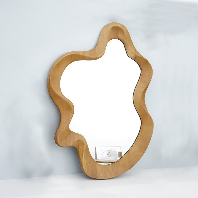 Traditional French Irregular Wavy Rubberwood Tempered Glass Wall Mirror For Bedroom