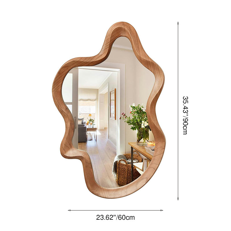 Traditional French Irregular Wavy Rubberwood Tempered Glass Wall Mirror For Bedroom