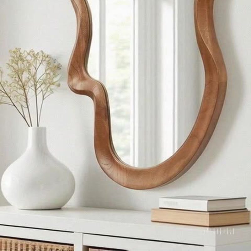 Traditional French Irregular Wavy Rubberwood Tempered Glass Wall Mirror For Bedroom