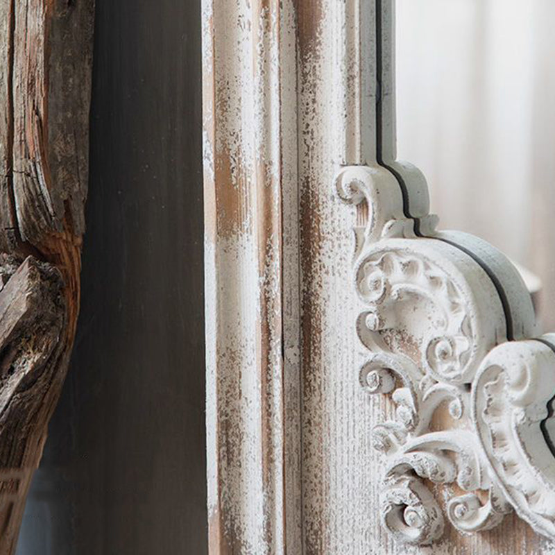 Traditional Vintage Rectangular Wabi-Sabi Fir Wood Glass Accent Full-Length Mirror For Entryways