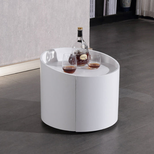 Modern Minimalist Round Nightstand: Single Drawer - Off-White/Black Curved Design Storage Bedside Table For Bedroom