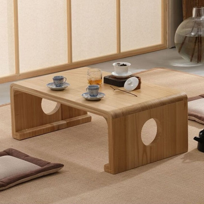 Traditional Japanese Rectangular Paulownia Solid Wood Tatami Coffee Table For Living Room & Bedroom
