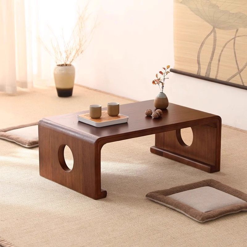 Traditional Japanese Rectangular Paulownia Solid Wood Tatami Coffee Table For Living Room & Bedroom