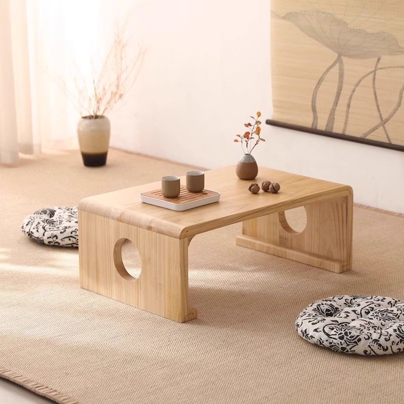 Traditional Japanese Rectangular Paulownia Solid Wood Tatami Coffee Table For Living Room & Bedroom