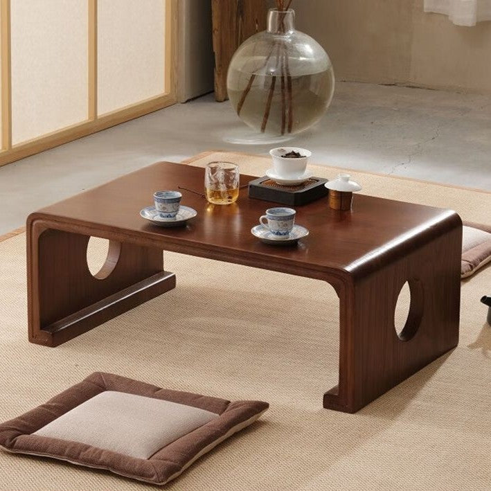 Traditional Japanese Rectangular Paulownia Solid Wood Tatami Coffee Table For Living Room & Bedroom