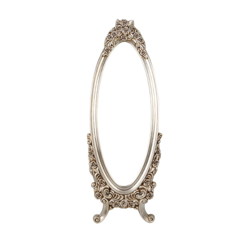 Traditional European Oval PU Faux Wood Float Glass Full-Length Mirror For Bedroom