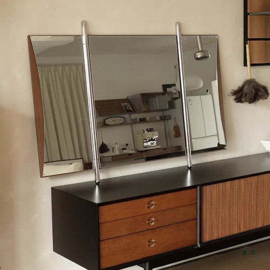 Traditional Vintage Rectangular American-Style Silver-Plated Mirror Stainless Steel Multi-Layer Panel Full-Length Mirror For Bedroom & Living Room
