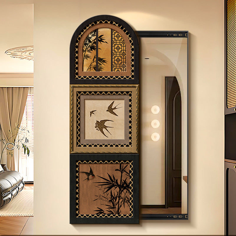 Traditional Vintage Rectangular Medium-Density Fiberboard Float Glass Printed Full-Length Mirror For Living Room & Entryways