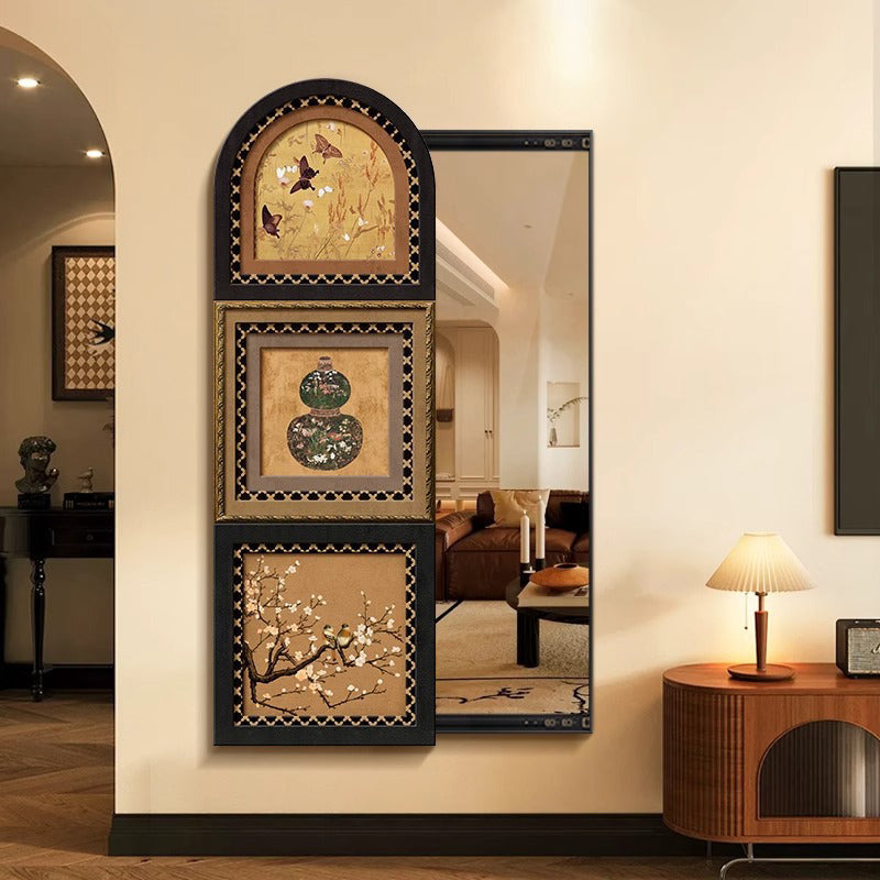 Traditional Vintage Rectangular Medium-Density Fiberboard Float Glass Printed Full-Length Mirror For Living Room & Entryways