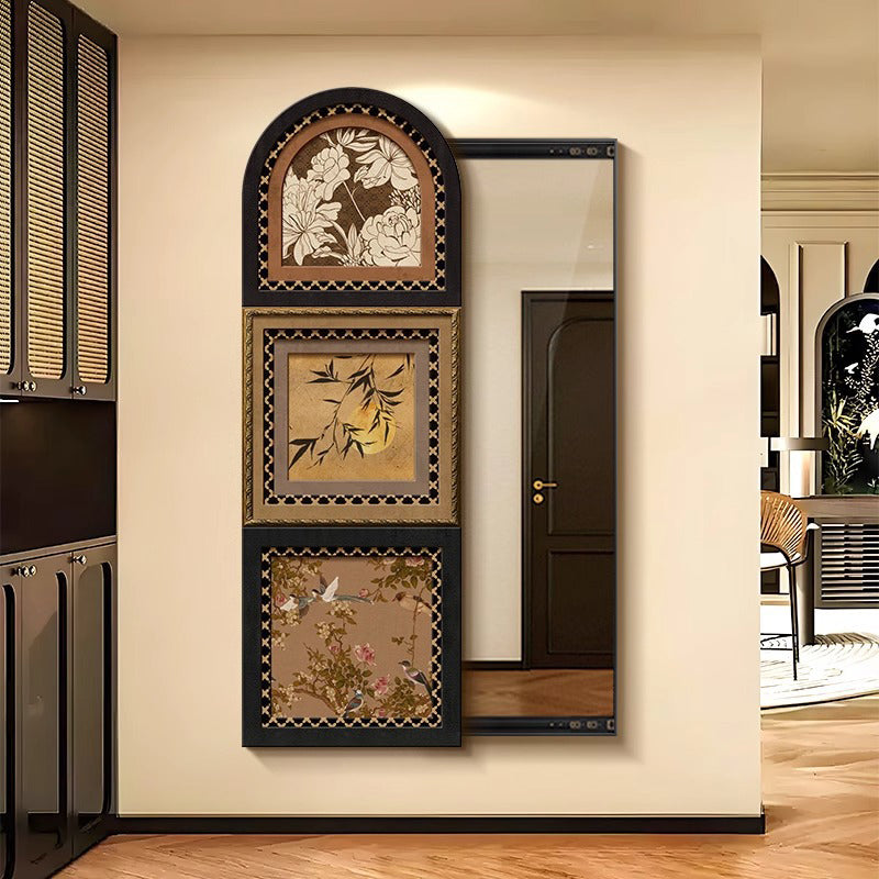Traditional Vintage Rectangular Medium-Density Fiberboard Float Glass Printed Full-Length Mirror For Living Room & Entryways