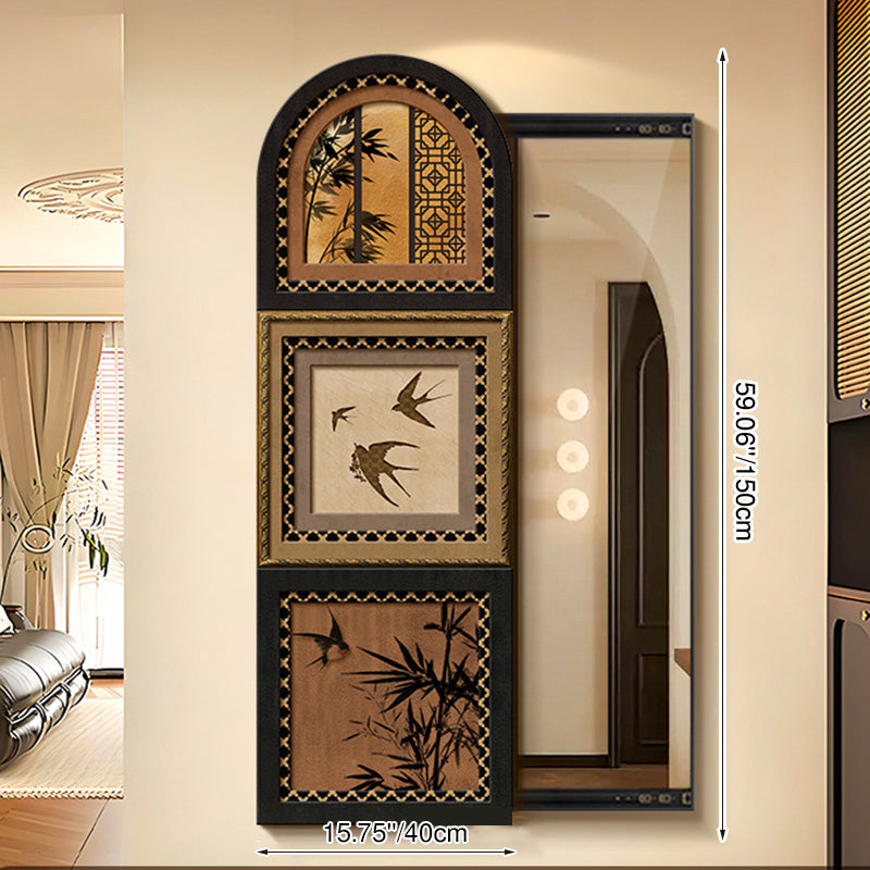 Traditional Vintage Rectangular Medium-Density Fiberboard Float Glass Printed Full-Length Mirror For Living Room & Entryways