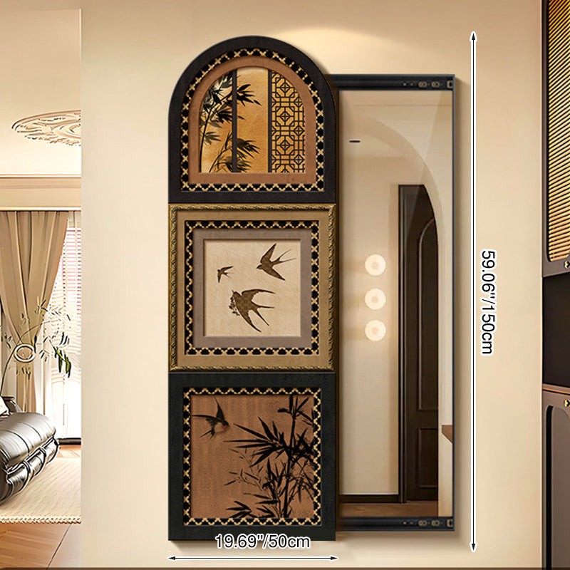 Traditional Vintage Rectangular Medium-Density Fiberboard Float Glass Printed Full-Length Mirror For Living Room & Entryways