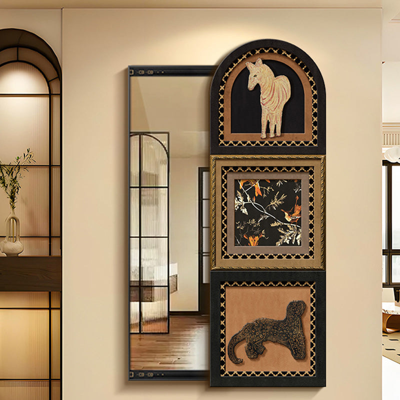 Traditional Vintage Rectangular Medium-Density Fiberboard Float Glass Printed Full-Length Mirror For Living Room & Entryways