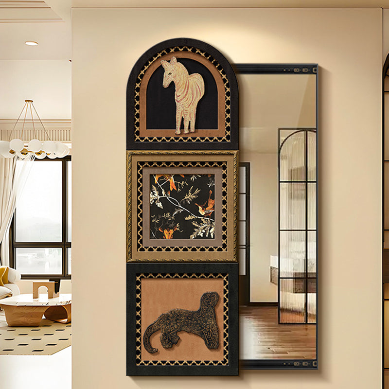 Traditional Vintage Rectangular Medium-Density Fiberboard Float Glass Printed Full-Length Mirror For Living Room & Entryways