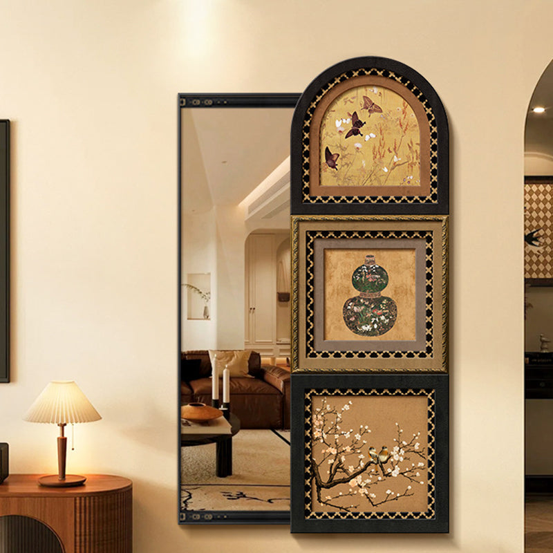 Traditional Vintage Rectangular Medium-Density Fiberboard Float Glass Printed Full-Length Mirror For Living Room & Entryways