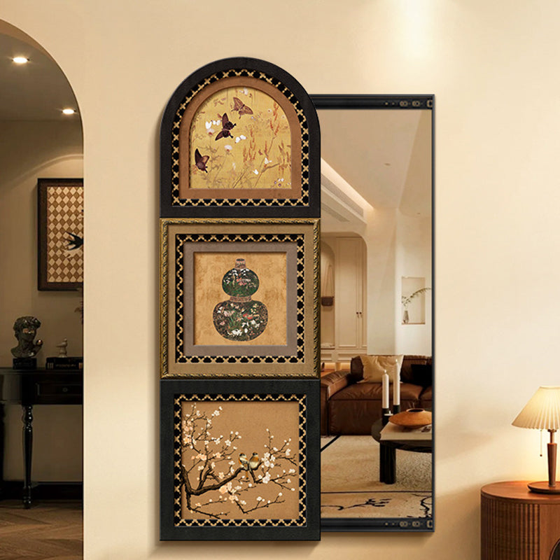 Traditional Vintage Rectangular Medium-Density Fiberboard Float Glass Printed Full-Length Mirror For Living Room & Entryways