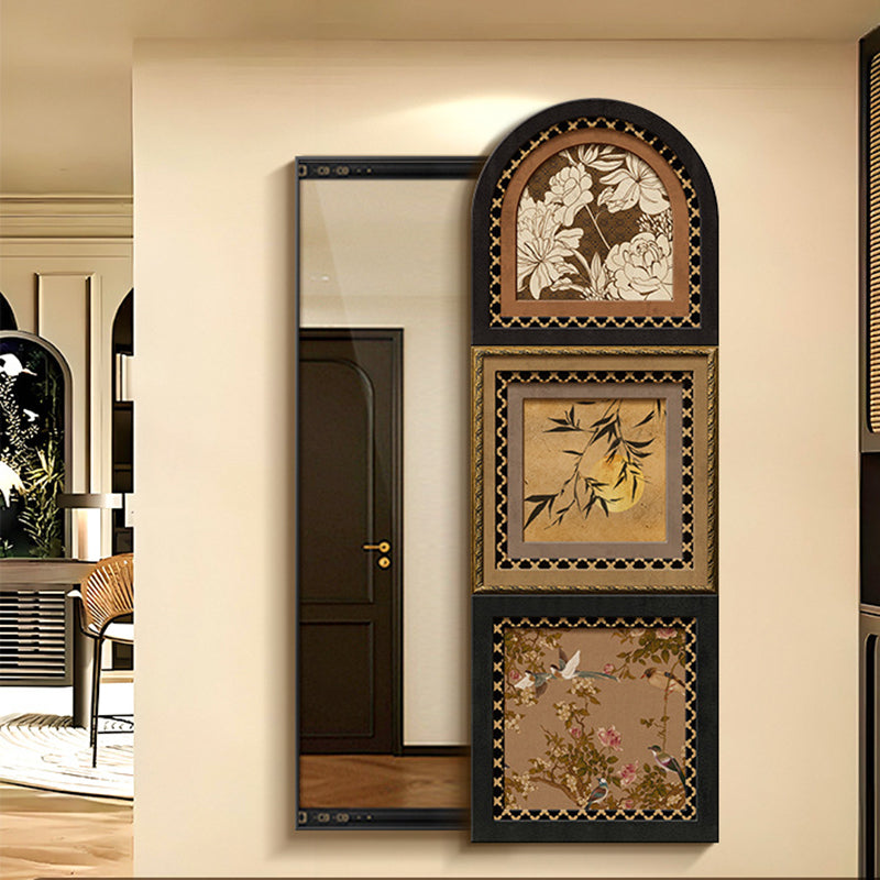 Traditional Vintage Rectangular Medium-Density Fiberboard Float Glass Printed Full-Length Mirror For Living Room & Entryways