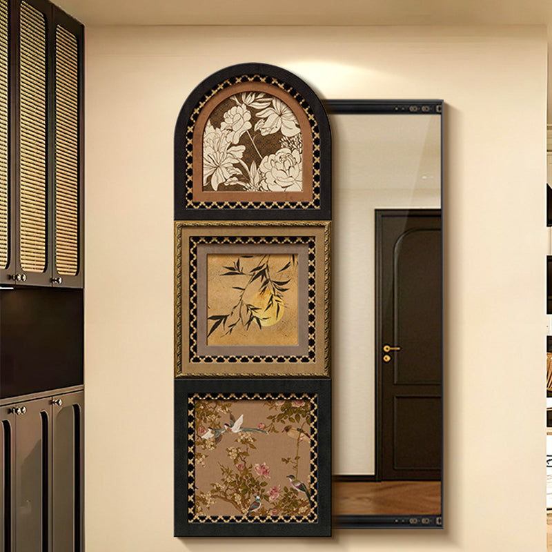 Traditional Vintage Rectangular Medium-Density Fiberboard Float Glass Printed Full-Length Mirror For Living Room & Entryways