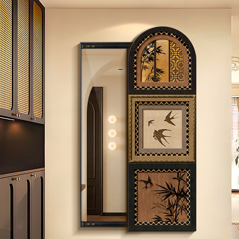 Traditional Vintage Rectangular Medium-Density Fiberboard Float Glass Printed Full-Length Mirror For Living Room & Entryways