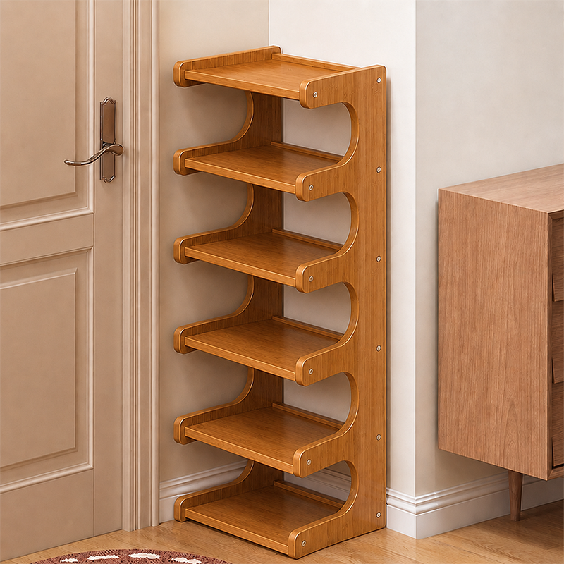 Contemporary Scandinavian Rectangular Nan Bamboo Medium-Density Fiberboard Storage Shelf Shoe Storage 2/3/4/5/6-Tier For Entryways & Living Room
