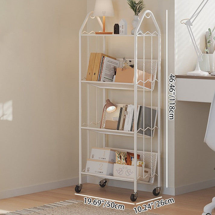 Contemporary Scandinavian Rectangular Carbon Steel Movable Storage Bookshelf 4-Tier For Living Room