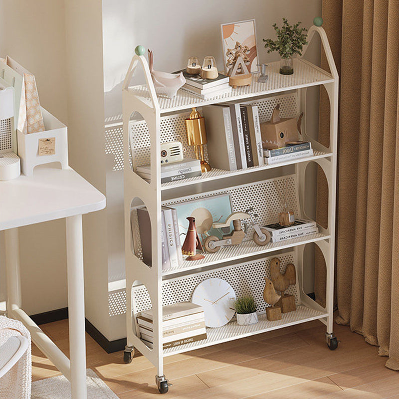 Contemporary Scandinavian Rectangular Carbon Steel Movable Storage Bookshelf 4-Tier For Living Room