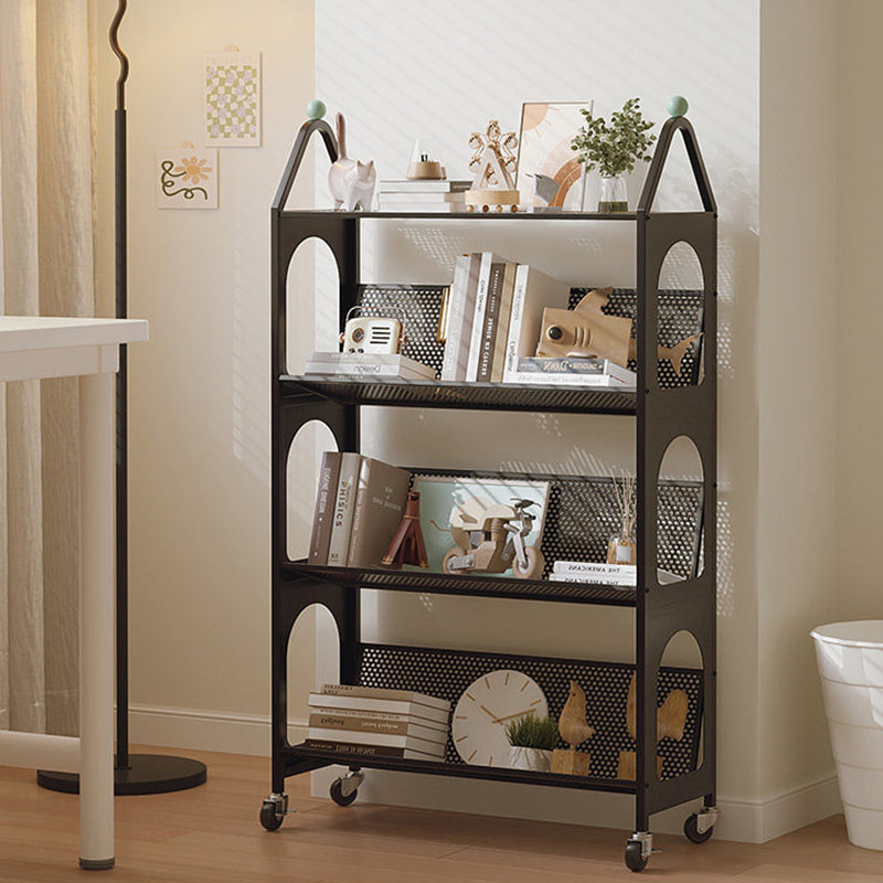 Contemporary Scandinavian Rectangular Carbon Steel Movable Storage Bookshelf 4-Tier For Living Room