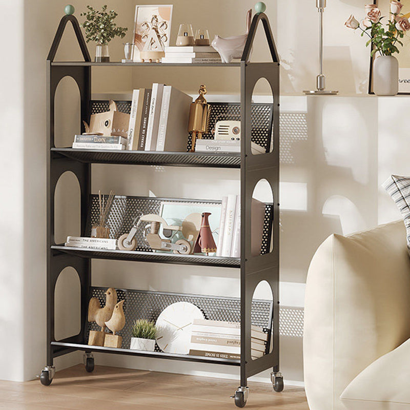 Contemporary Scandinavian Rectangular Carbon Steel Movable Storage Bookshelf 4-Tier For Living Room