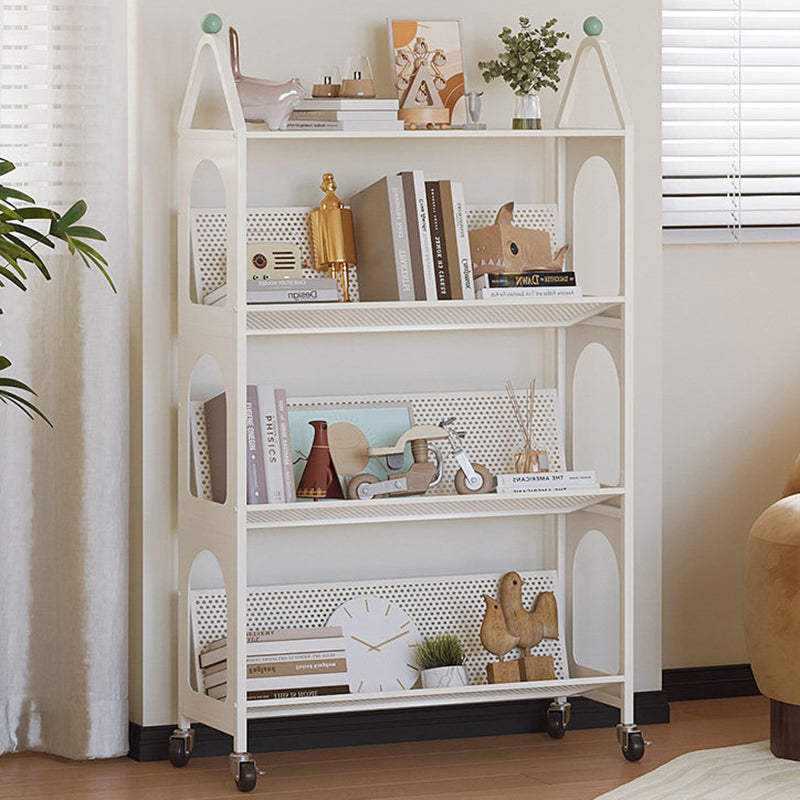 Contemporary Scandinavian Rectangular Carbon Steel Movable Storage Bookshelf 4-Tier For Living Room
