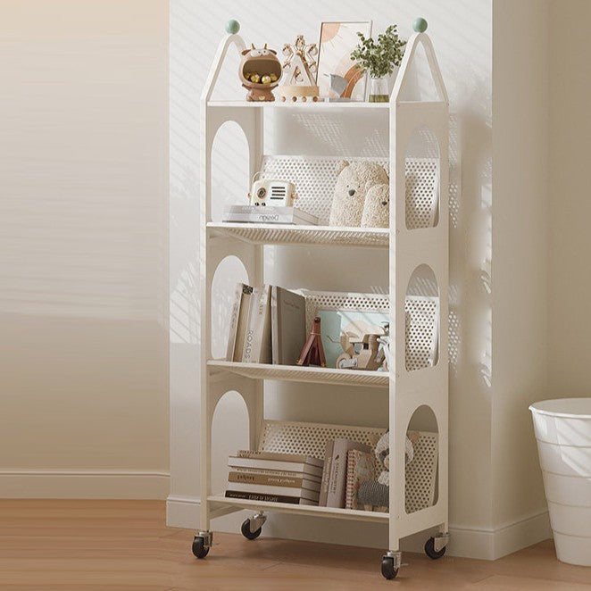 Contemporary Scandinavian Rectangular Carbon Steel Movable Storage Bookshelf 4-Tier For Living Room