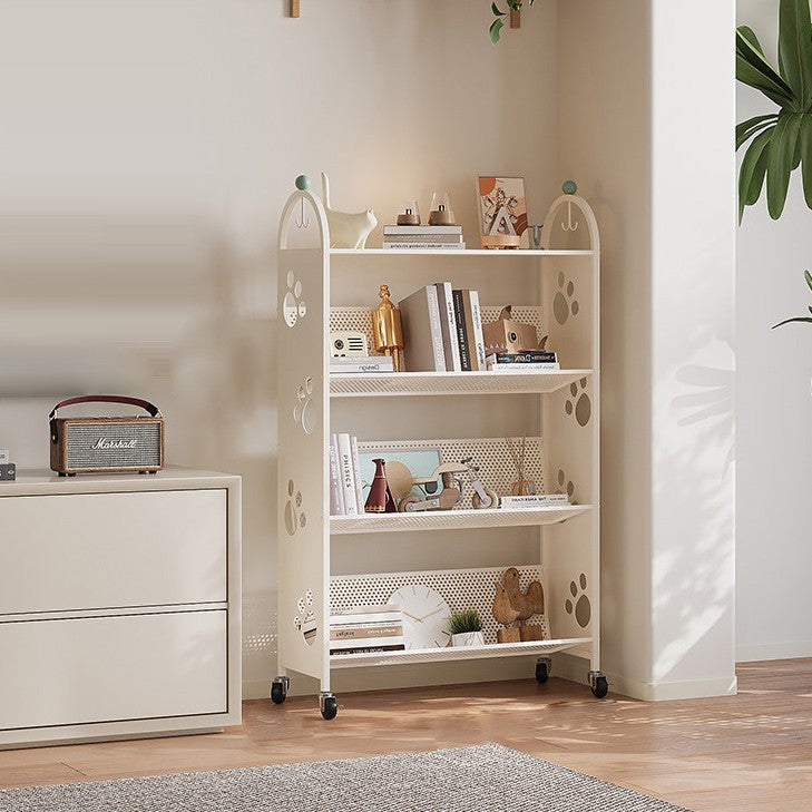 Contemporary Scandinavian Rectangular Carbon Steel Movable Storage Bookshelf 4-Tier For Living Room