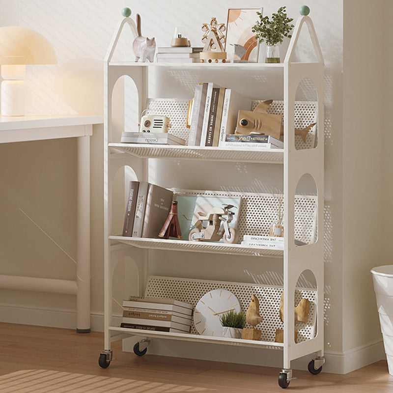 Contemporary Scandinavian Rectangular Carbon Steel Movable Storage Bookshelf 4-Tier For Living Room