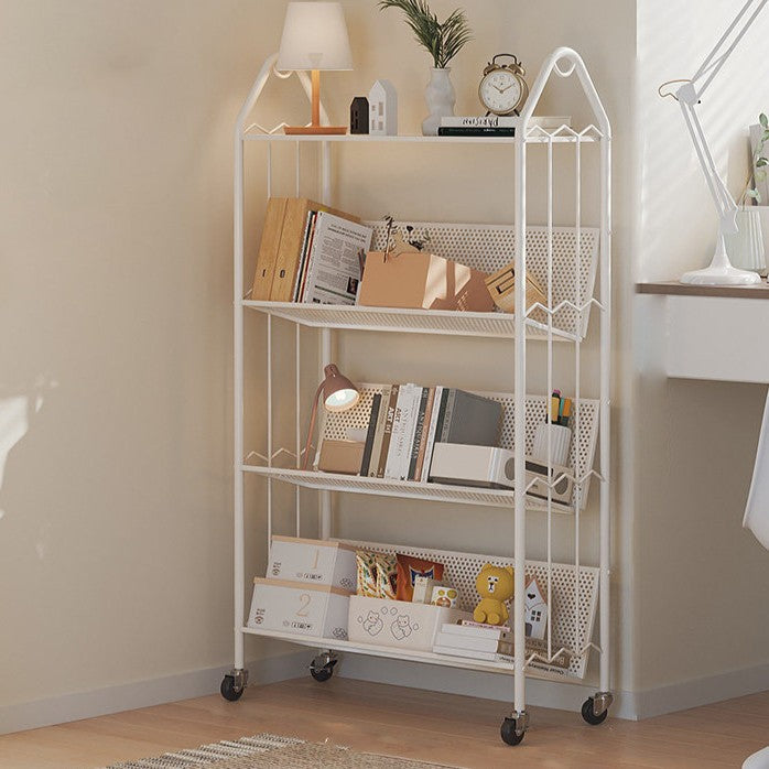Contemporary Scandinavian Rectangular Carbon Steel Movable Storage Bookshelf 4-Tier For Living Room