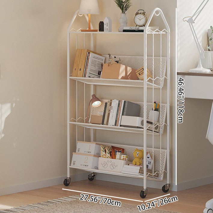 Contemporary Scandinavian Rectangular Carbon Steel Movable Storage Bookshelf 4-Tier For Living Room