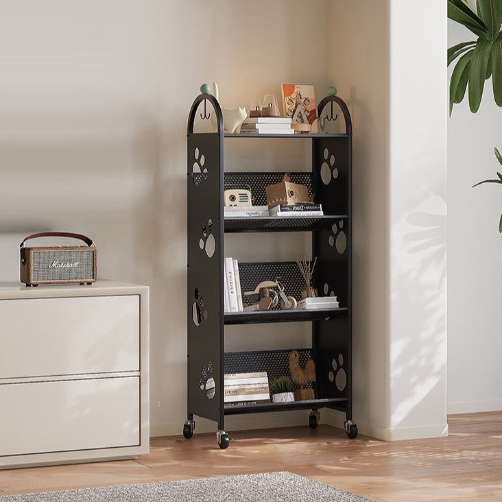 Contemporary Scandinavian Rectangular Carbon Steel Movable Storage Bookshelf 4-Tier For Living Room