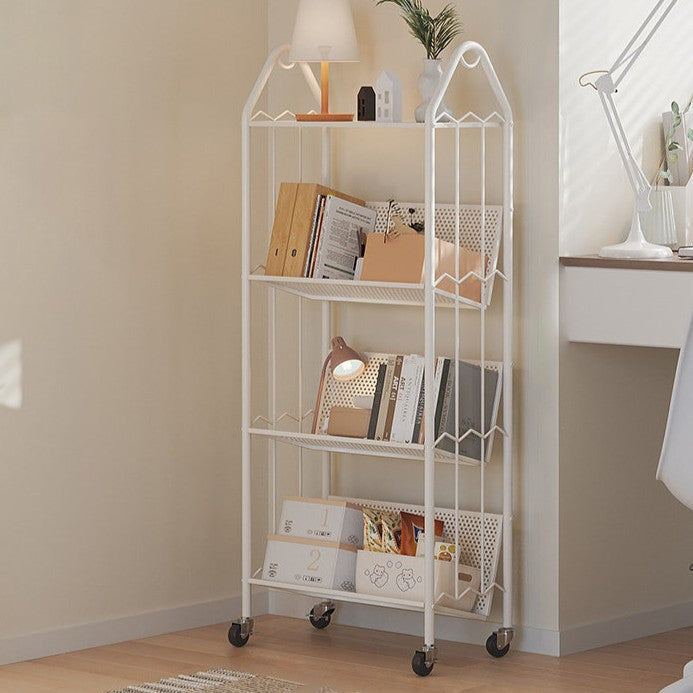 Contemporary Scandinavian Rectangular Carbon Steel Movable Storage Bookshelf 4-Tier For Living Room