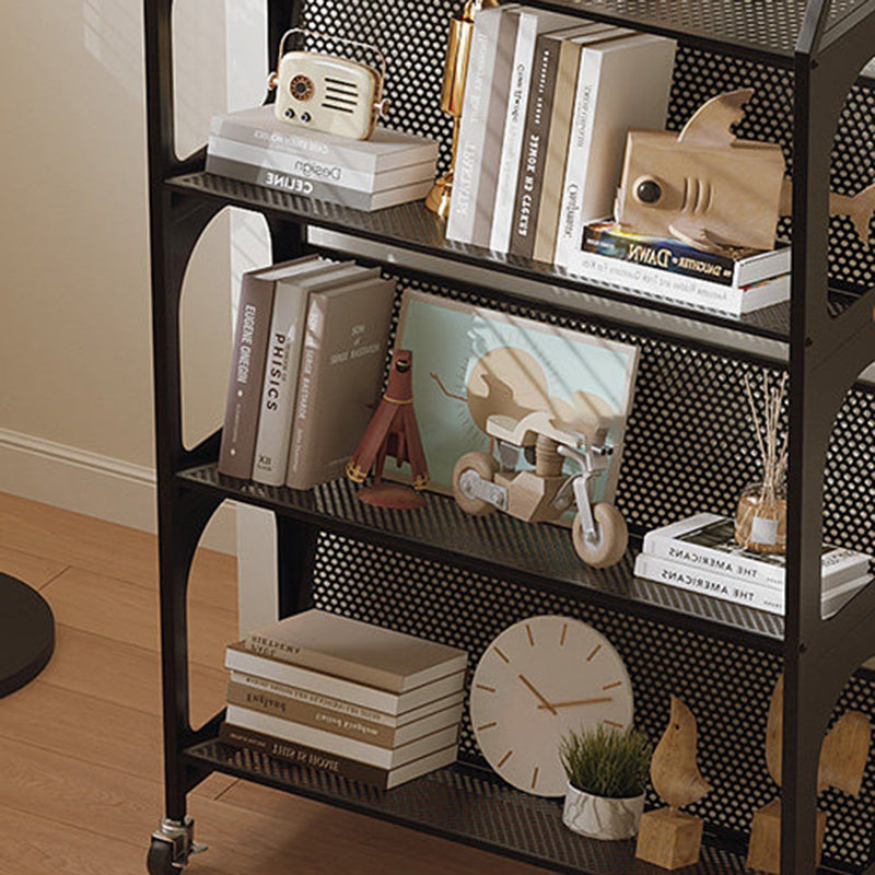 Contemporary Scandinavian Rectangular Carbon Steel Movable Storage Bookshelf 4-Tier For Living Room