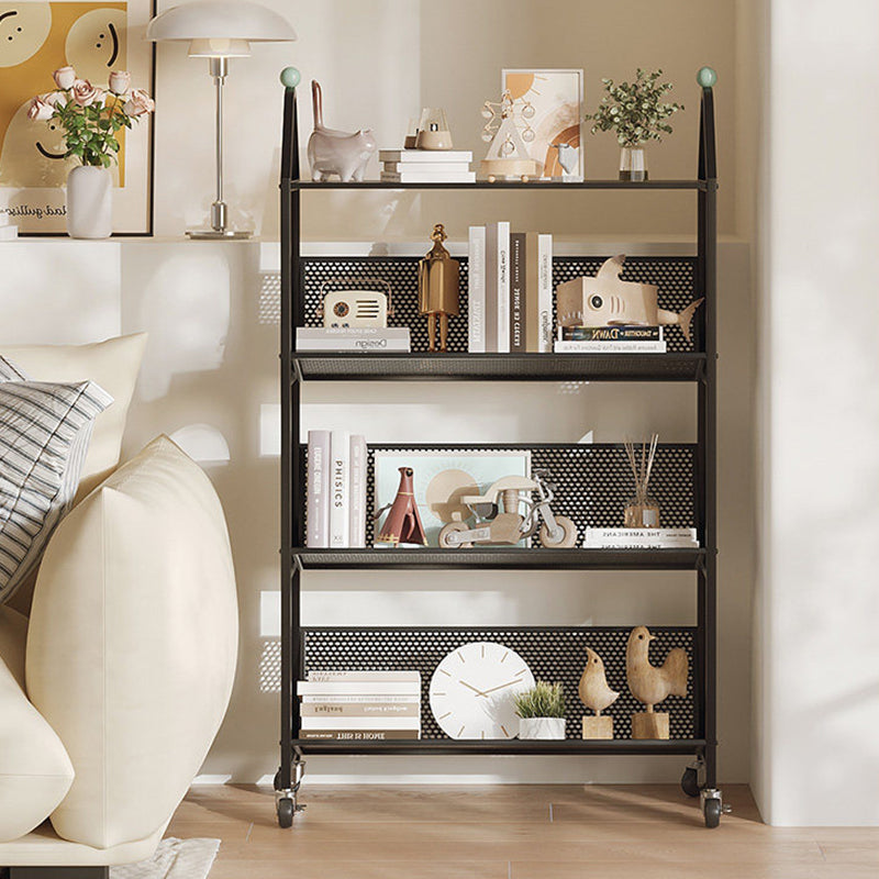Contemporary Scandinavian Rectangular Carbon Steel Movable Storage Bookshelf 4-Tier For Living Room