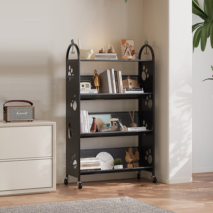 Contemporary Scandinavian Rectangular Carbon Steel Movable Storage Bookshelf 4-Tier For Living Room