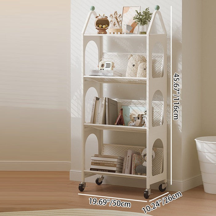 Contemporary Scandinavian Rectangular Carbon Steel Movable Storage Bookshelf 4-Tier For Living Room