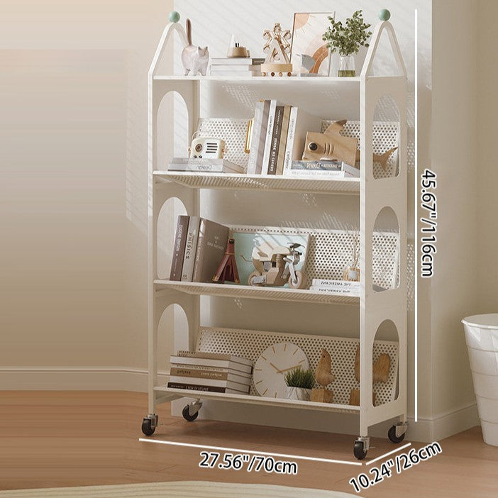 Contemporary Scandinavian Rectangular Carbon Steel Movable Storage Bookshelf 4-Tier For Living Room