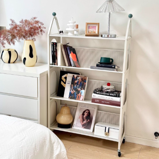 Contemporary Scandinavian Rectangular Carbon Steel Movable Storage Bookshelf 4-Tier For Living Room