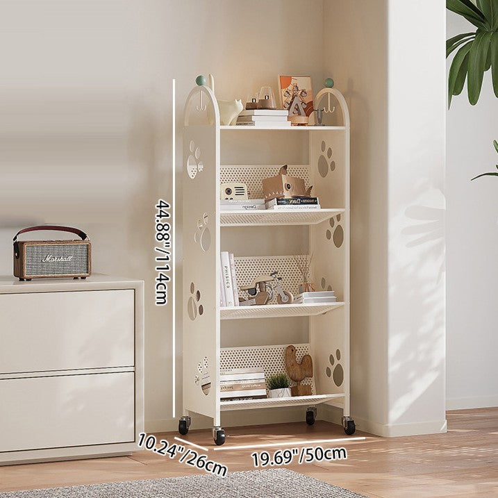 Contemporary Scandinavian Rectangular Carbon Steel Movable Storage Bookshelf 4-Tier For Living Room