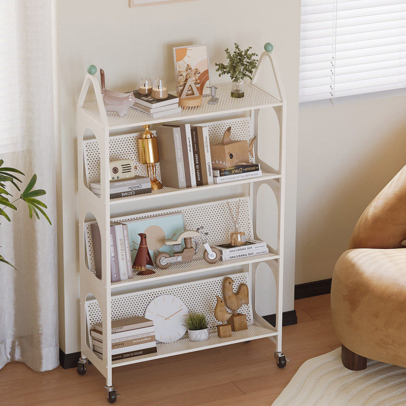 Contemporary Scandinavian Rectangular Carbon Steel Movable Storage Bookshelf 4-Tier For Living Room