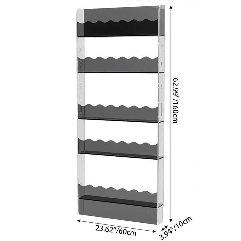 Contemporary Scandinavian Rectangular Acrylic Ultra-Slim Storage Bookshelf 5-Tier For Living Room