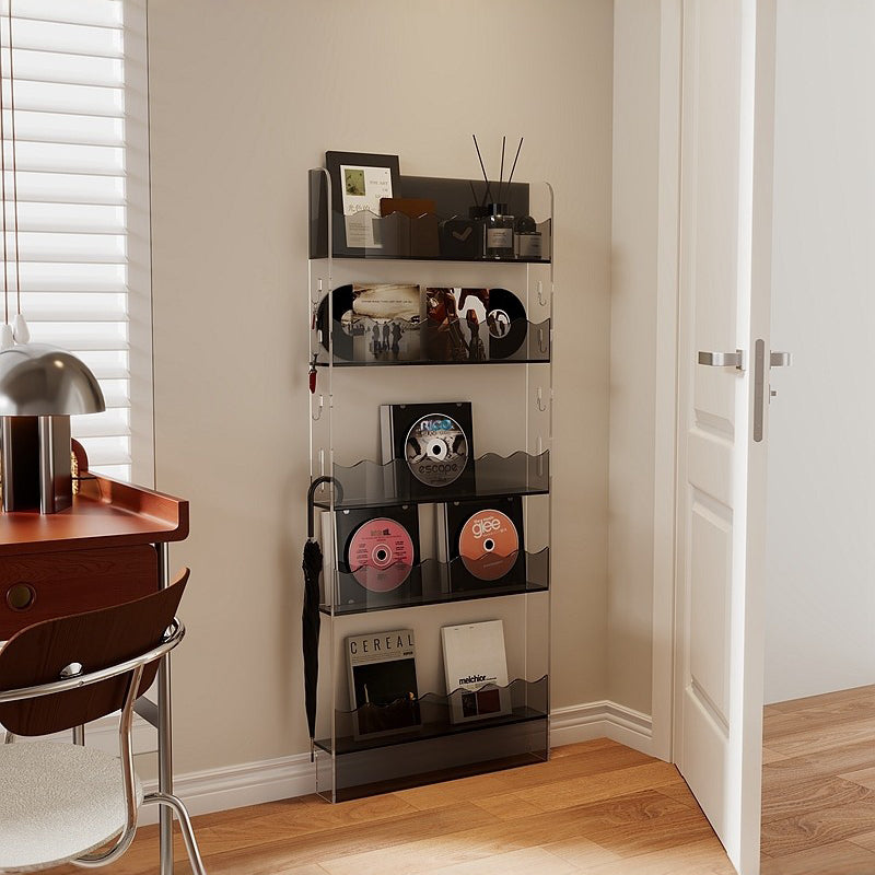 Contemporary Scandinavian Rectangular Acrylic Ultra-Slim Storage Bookshelf 5-Tier For Living Room