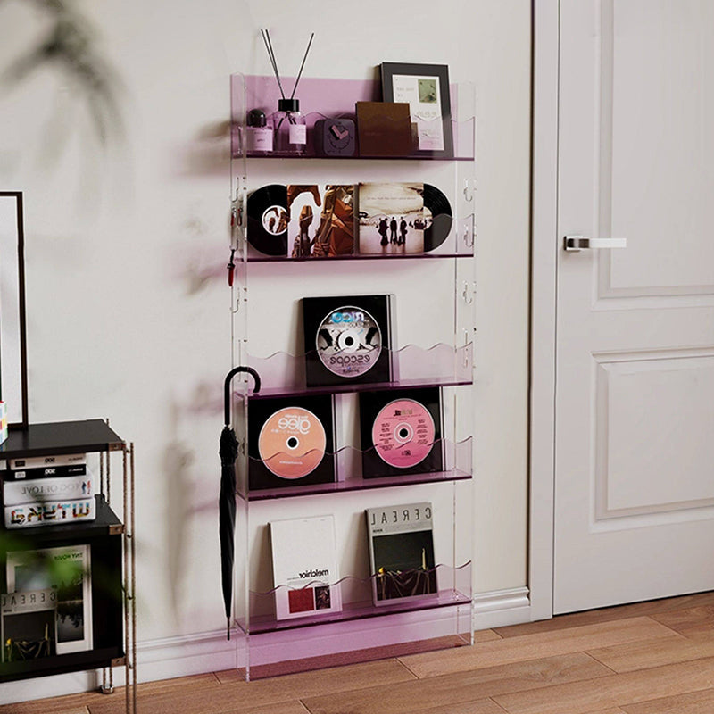 Contemporary Scandinavian Rectangular Acrylic Ultra-Slim Storage Bookshelf 5-Tier For Living Room