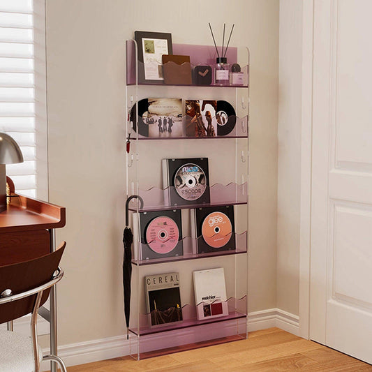 Contemporary Scandinavian Rectangular Acrylic Ultra-Slim Storage Bookshelf 5-Tier For Living Room