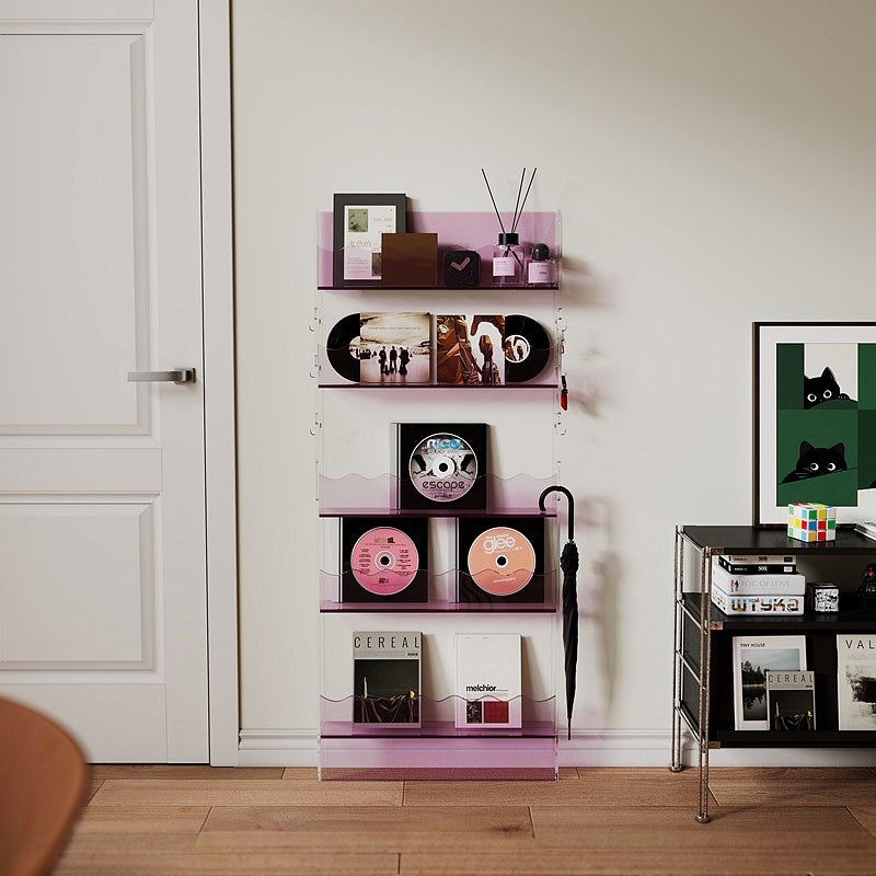 Contemporary Scandinavian Rectangular Acrylic Ultra-Slim Storage Bookshelf 5-Tier For Living Room