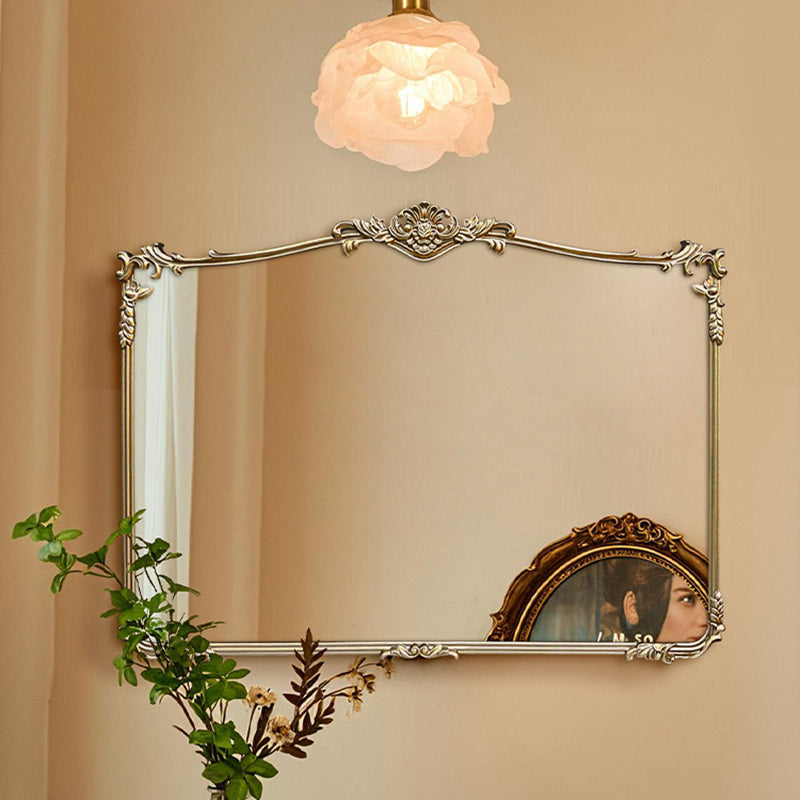 Traditional French Rectangular HD Silver Mirror Medium-Density Fiberboard Carved Wall Mirror For Bathroom & Bedroom